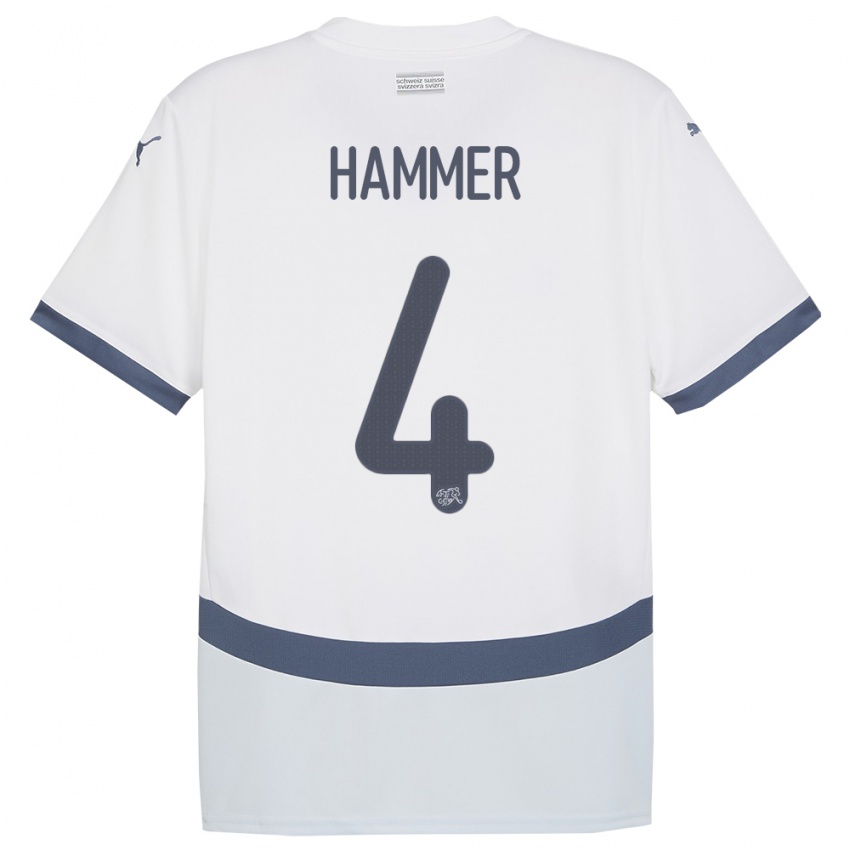 Naisten Sveitsi Pascal Hammer #4 Valkoinen Vieraspaita 24-26 Lyhythihainen Paita T-Paita