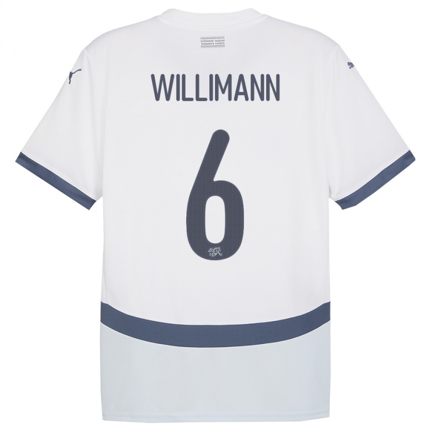 Naisten Sveitsi Mauricio Willimann #6 Valkoinen Vieraspaita 24-26 Lyhythihainen Paita T-Paita