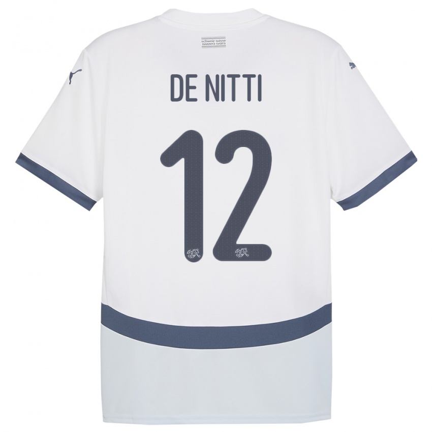 Naisten Sveitsi Gianni De Nitti #12 Valkoinen Vieraspaita 24-26 Lyhythihainen Paita T-Paita