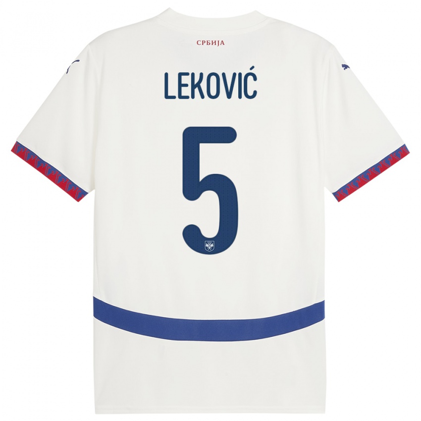 Naisten Serbia Stefan Lekovic #5 Valkoinen Vieraspaita 24-26 Lyhythihainen Paita T-Paita