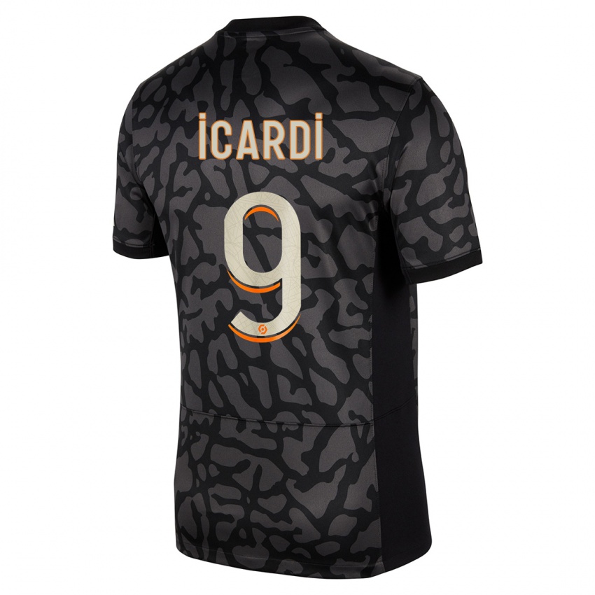 Lapset Mauro Icardi #9 Musta Kolmas Sarja 2023/24 Lyhythihainen Paita T-Paita