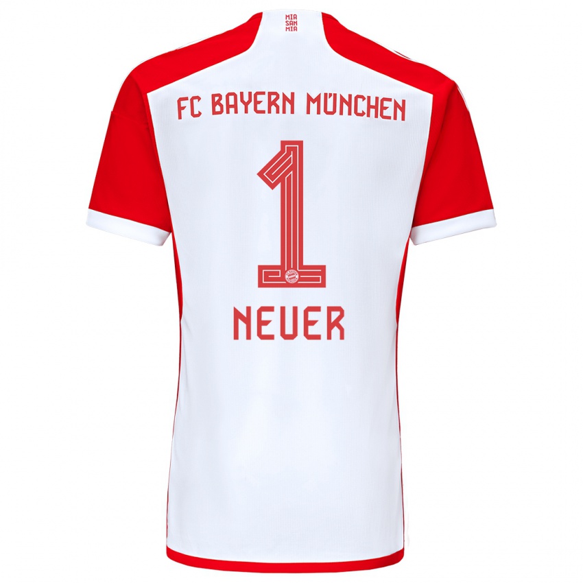 Naisten Manuel Neuer #1 Punainen Valkoinen Kotipaita 2023/24 Lyhythihainen Paita T-Paita