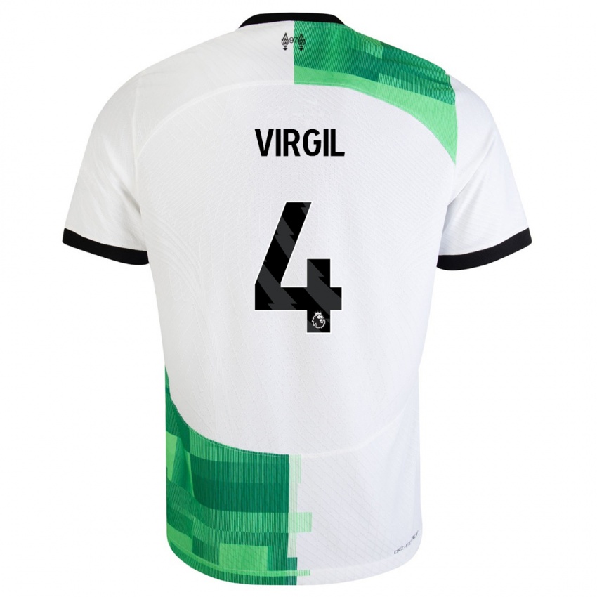 Naisten Virgil Van Dijk #4 Valkoinen Vihreä Vieraspaita 2023/24 Lyhythihainen Paita T-Paita