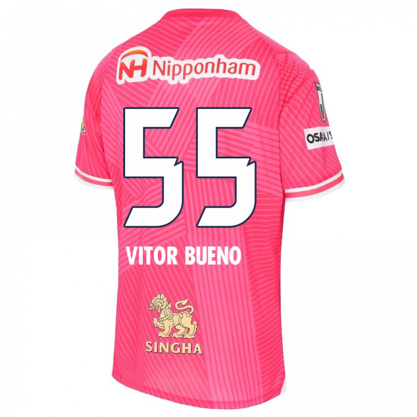 Miesten Vitor Bueno #55 Vaaleanpunainen Valkoinen Kotipaita 2024/25 Lyhythihainen Paita T-Paita