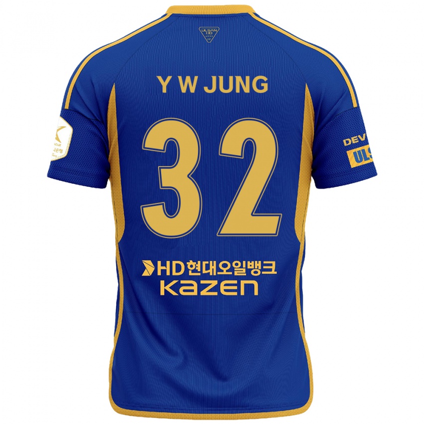 Miesten Woo-Young Jung #32 Sininen Keltainen Kotipaita 2024/25 Lyhythihainen Paita T-Paita