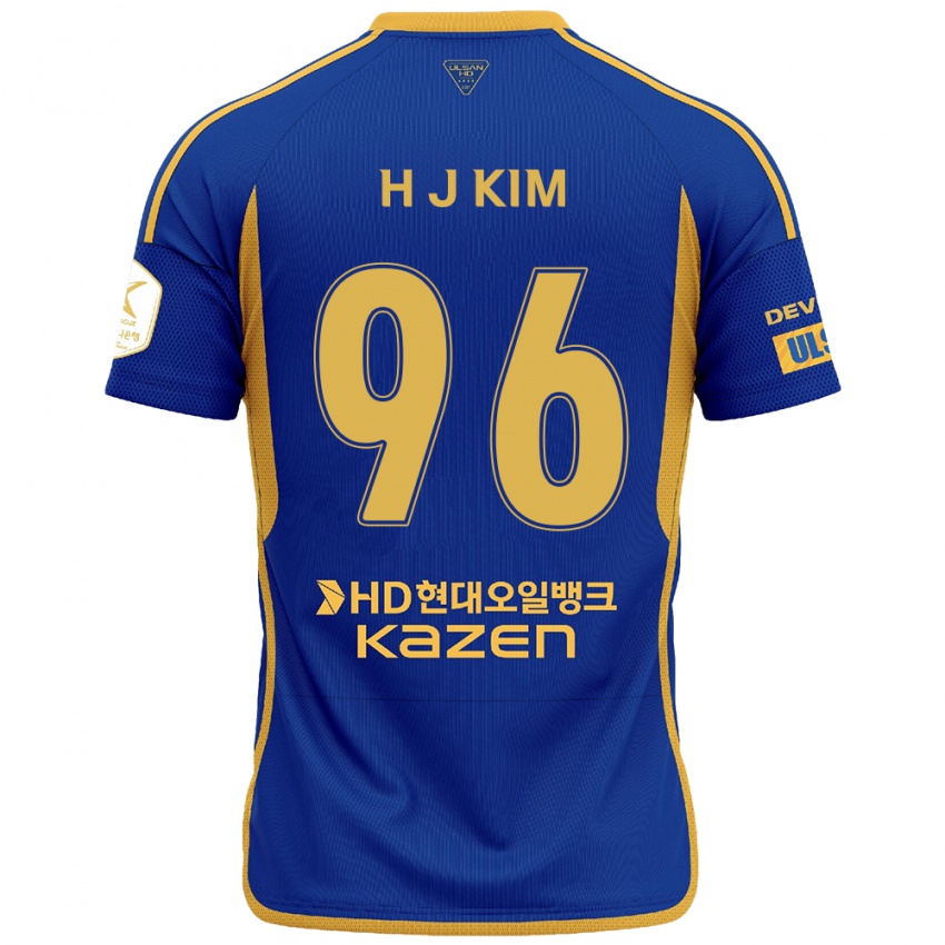 Miesten Ji-Hyun Kim #96 Sininen Keltainen Kotipaita 2024/25 Lyhythihainen Paita T-Paita