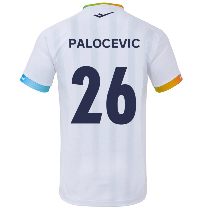 Miesten Aleksandar Palocevic #26 Valkoinen Sininen Vieraspaita 2024/25 Lyhythihainen Paita T-Paita