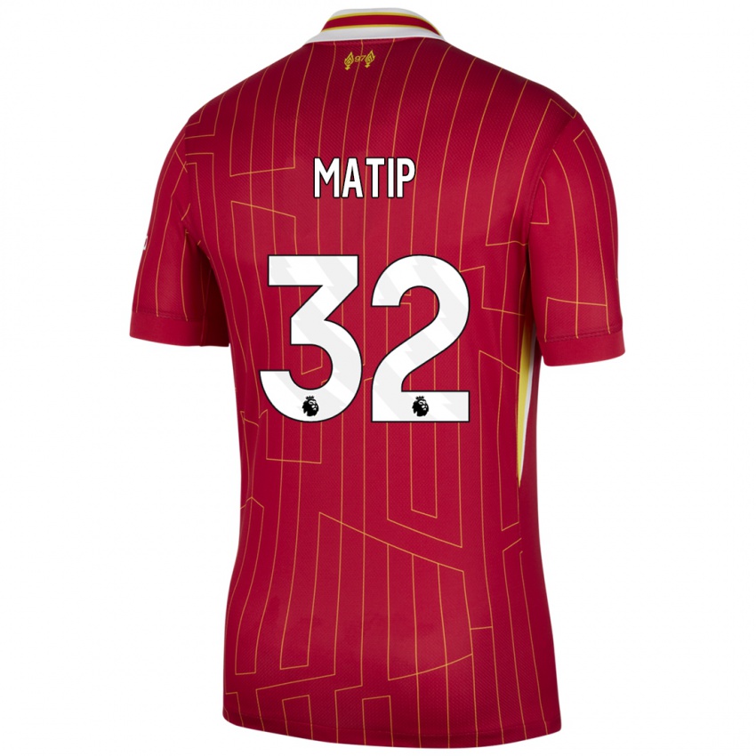 Lapset Joel Matip #32 Punainen Keltainen Valkoinen Kotipaita 2024/25 Lyhythihainen Paita T-Paita