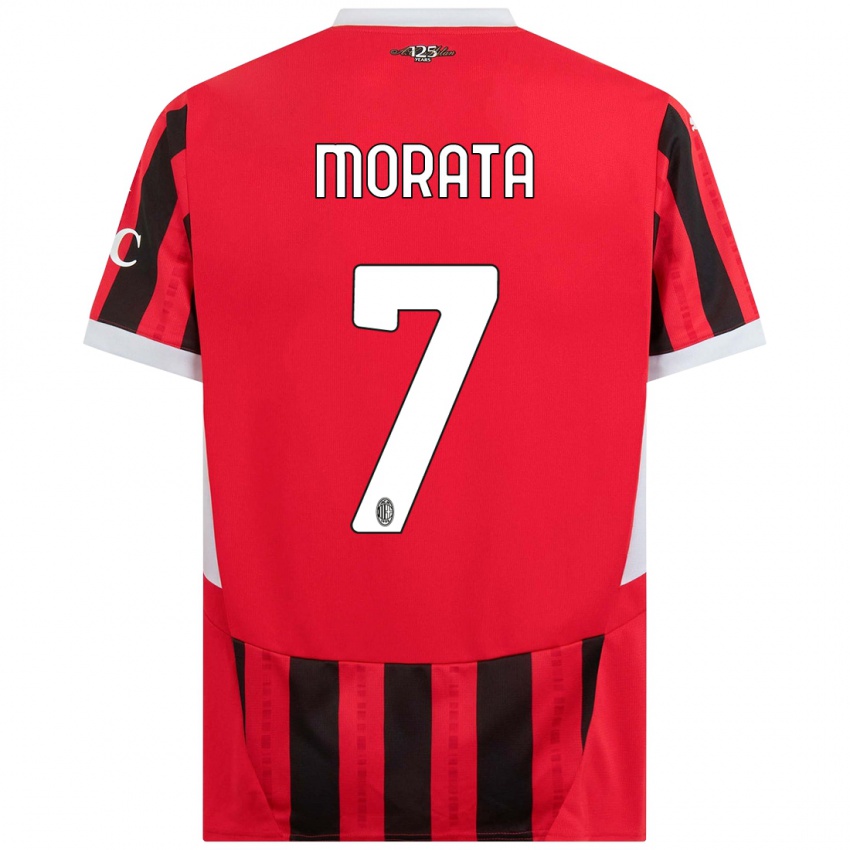 Lapset Alvaro Morata #7 Punainen Musta Kotipaita 2024/25 Lyhythihainen Paita T-Paita