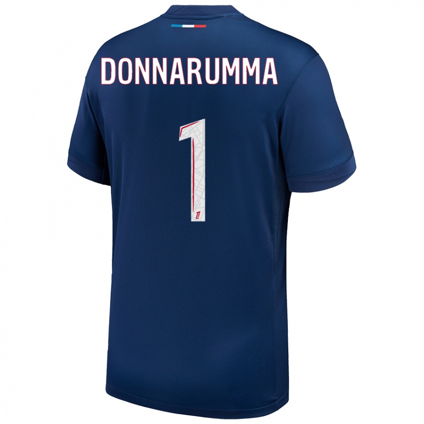 Lapset Gianluigi Donnarumma #1 Tummansininen Valkoinen Kotipaita 2024/25 Lyhythihainen Paita T-Paita