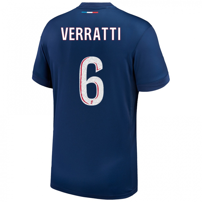 Lapset Marco Verratti #6 Tummansininen Valkoinen Kotipaita 2024/25 Lyhythihainen Paita T-Paita