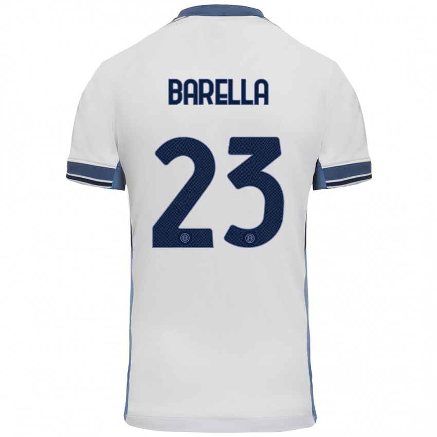 Lapset Nicolo Barella #23 Valkoinen Harmaa Vieraspaita 2024/25 Lyhythihainen Paita T-Paita