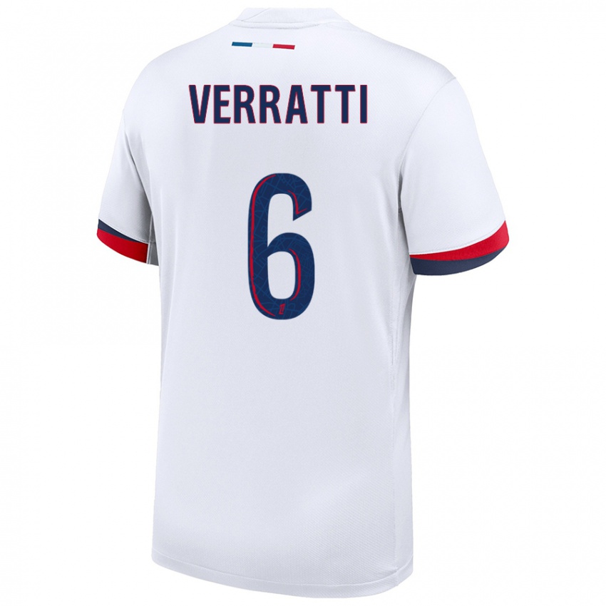 Lapset Marco Verratti #6 Valkoinen Sininen Punainen Vieraspaita 2024/25 Lyhythihainen Paita T-Paita