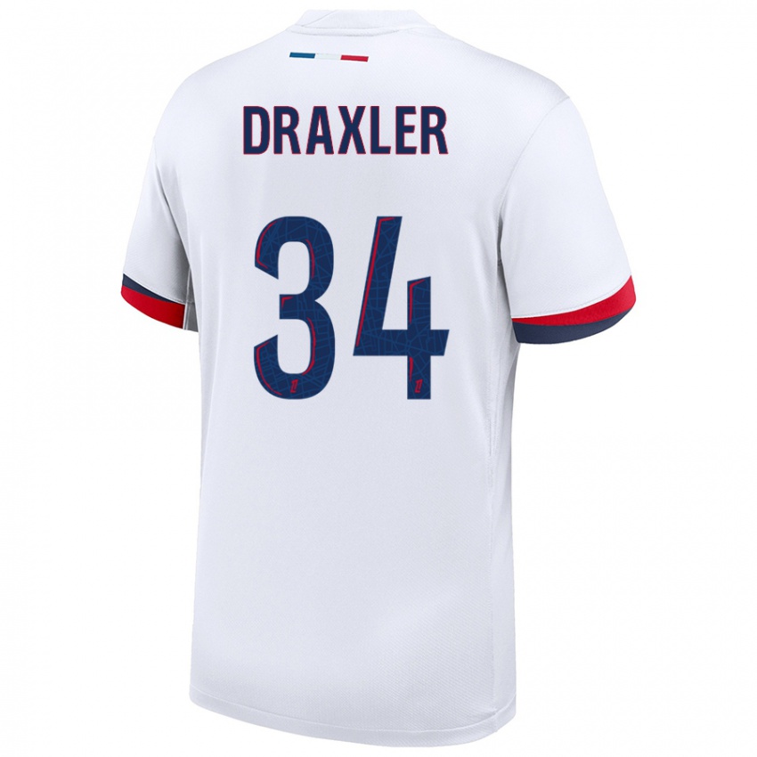 Lapset Julian Draxler #34 Valkoinen Sininen Punainen Vieraspaita 2024/25 Lyhythihainen Paita T-Paita