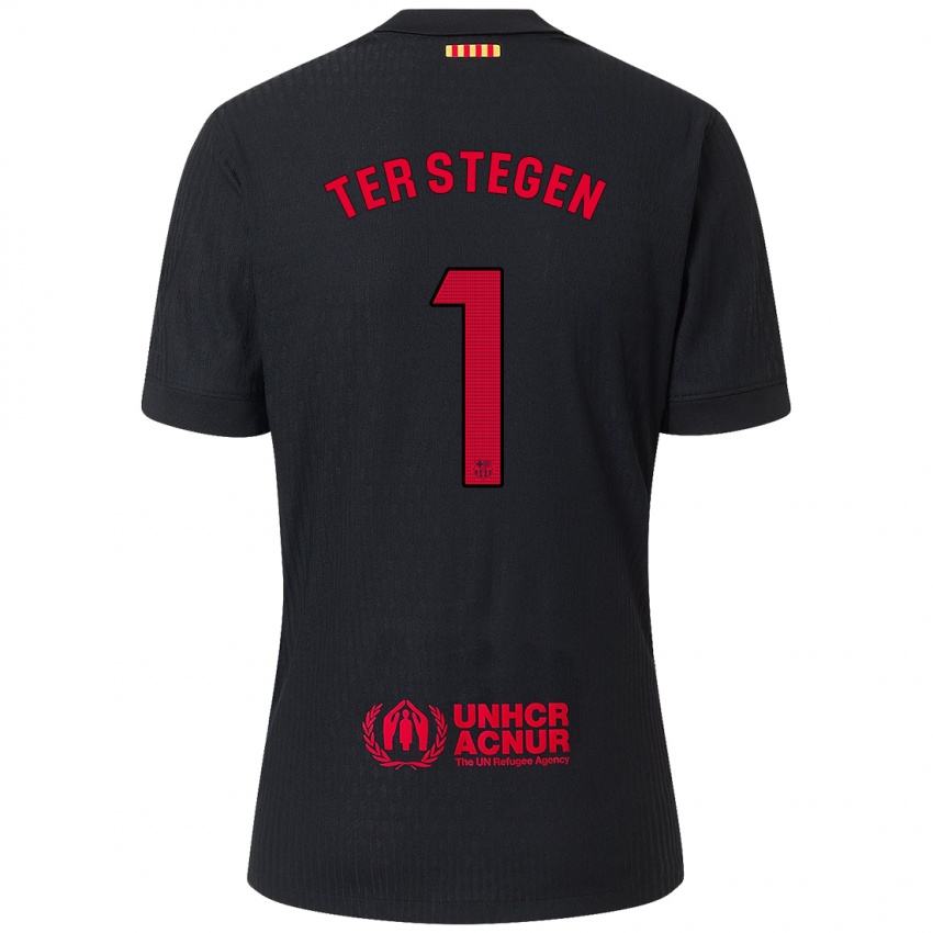 Miesten Marc-Andre Ter Stegen #1 Musta Punainen Vieraspaita 2024/25 Lyhythihainen Paita T-Paita