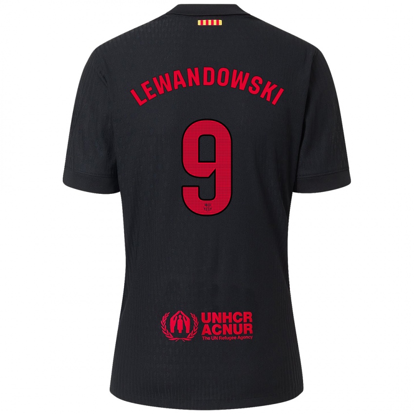 Miesten Robert Lewandowski #9 Musta Punainen Vieraspaita 2024/25 Lyhythihainen Paita T-Paita