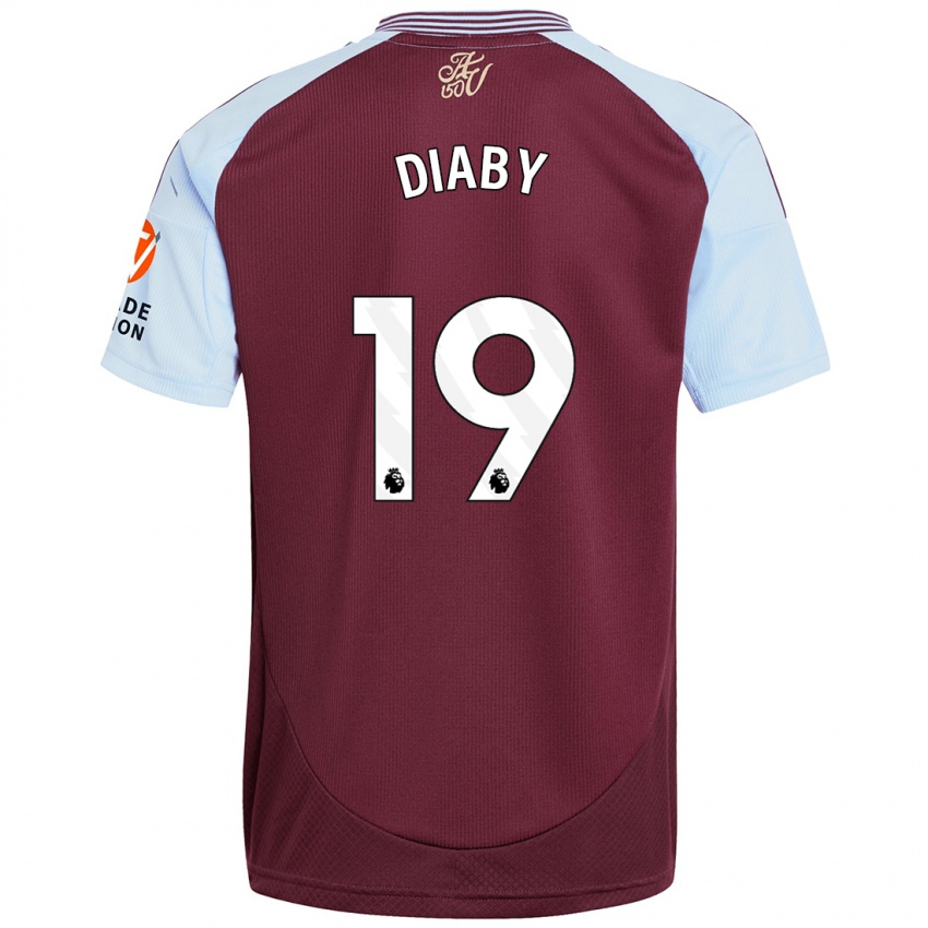 Miesten Moussa Diaby #19 Burgundin Taivaansininen Kotipaita 2024/25 Lyhythihainen Paita T-Paita