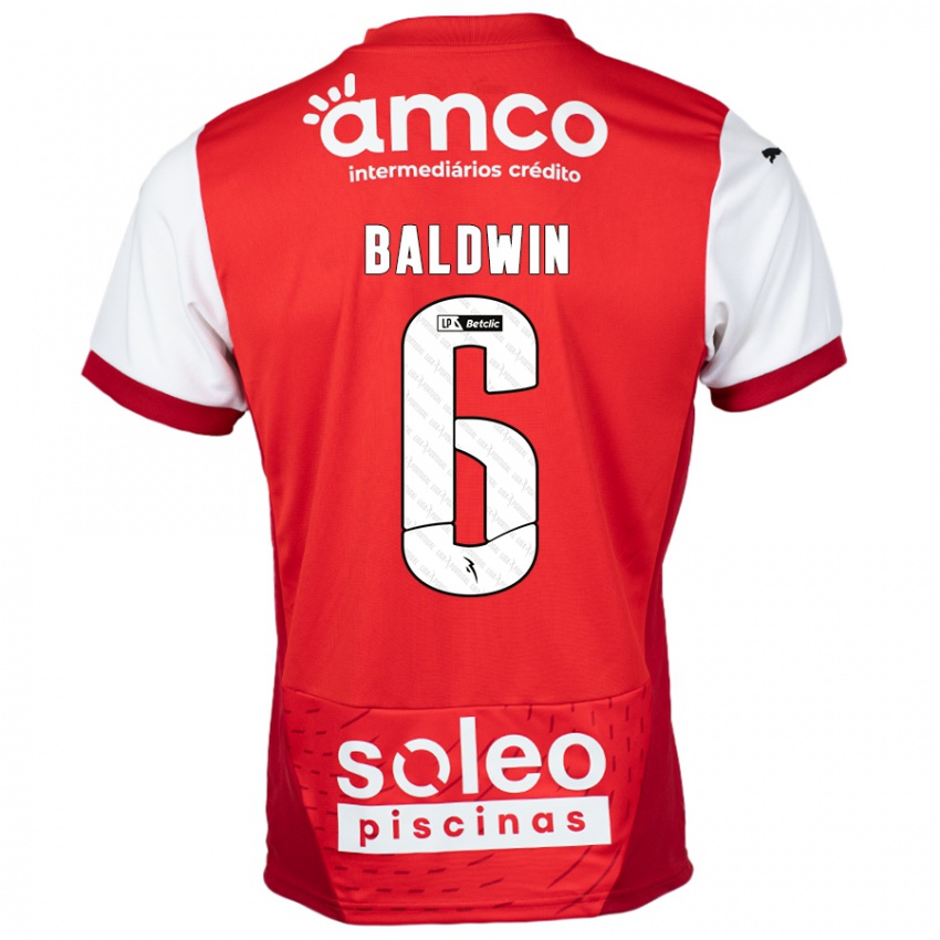 Miesten Carlyn Baldwin #6 Punainen Valkoinen Kotipaita 2024/25 Lyhythihainen Paita T-Paita