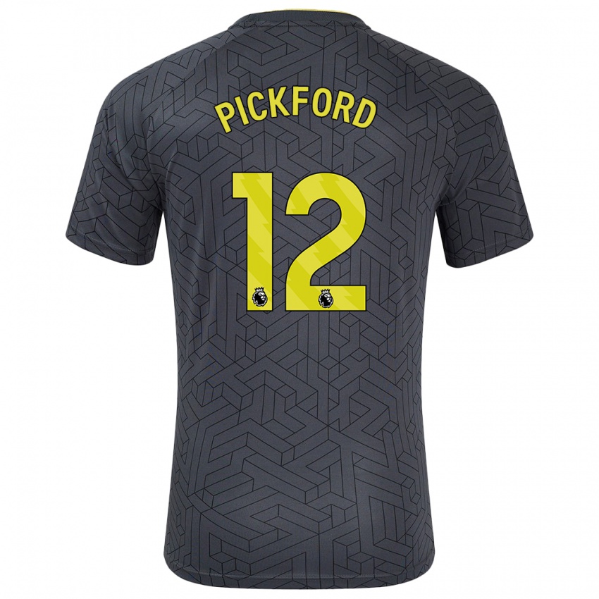 Miesten Jordan Pickford #12 Musta Keltainen Vieraspaita 2024/25 Lyhythihainen Paita T-Paita