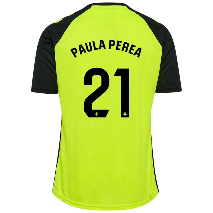 Miesten Paula Perea Ramírez #21 Fluoresoiva Keltainen Musta Vieraspaita 2024/25 Lyhythihainen Paita T-Paita