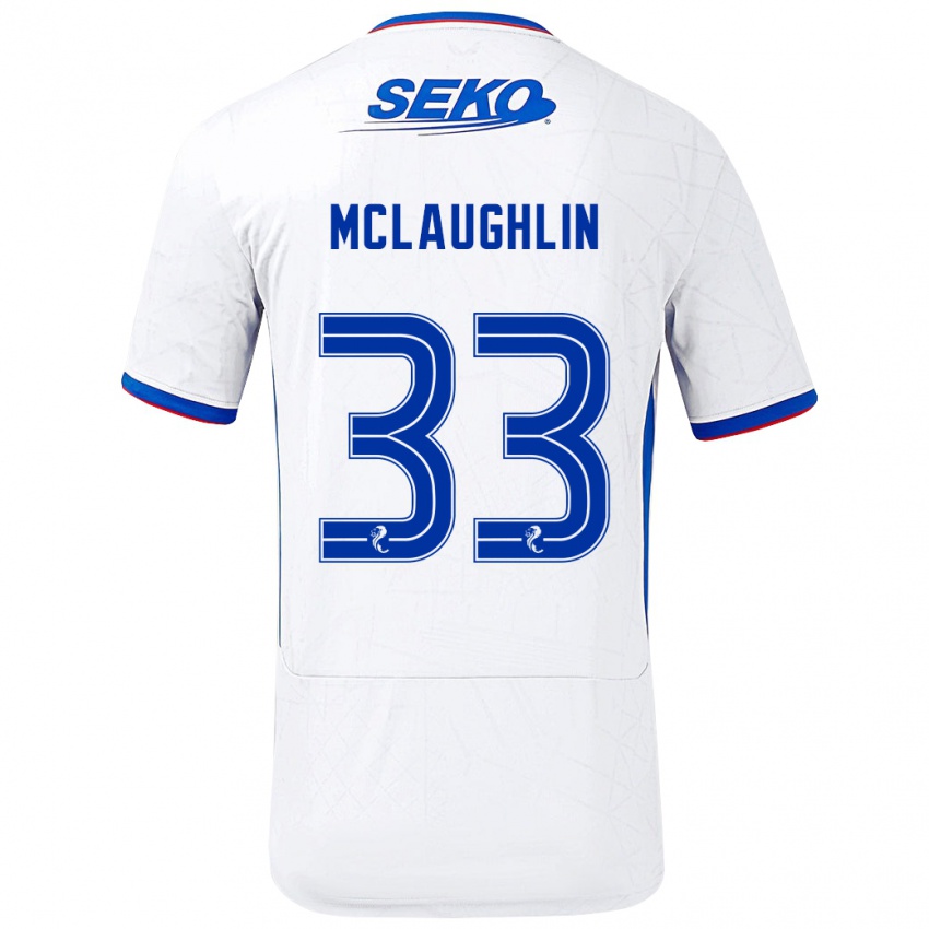 Lapset Jon Mclaughlin #33 Valkoinen Sininen Vieraspaita 2024/25 Lyhythihainen Paita T-Paita