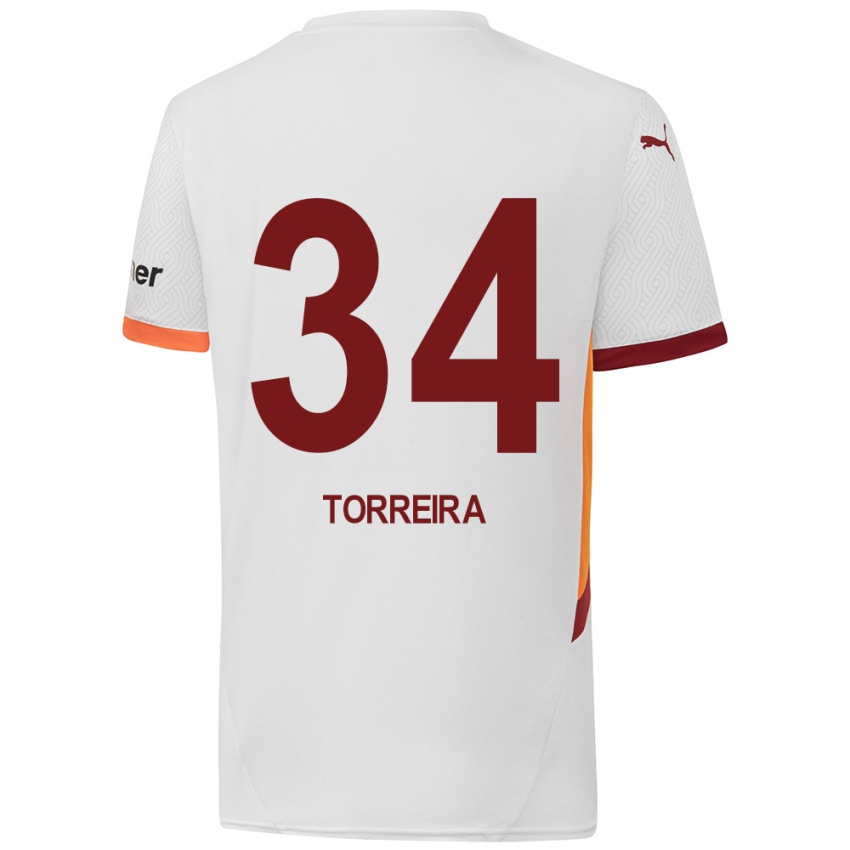 Lapset Lucas Torreira #34 Valkoinen Keltainen Punainen Vieraspaita 2024/25 Lyhythihainen Paita T-Paita