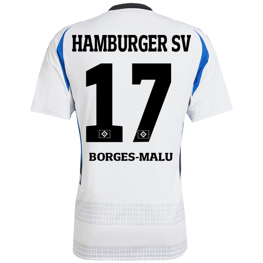 Miesten Louis Borges-Malu #17 Valkoinen Sininen Kotipaita 2024/25 Lyhythihainen Paita T-Paita