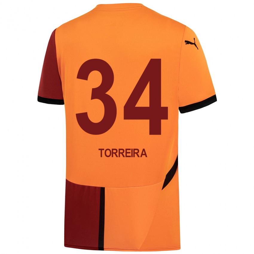 Miesten Lucas Torreira #34 Keltainen Punainen Kotipaita 2024/25 Lyhythihainen Paita T-Paita