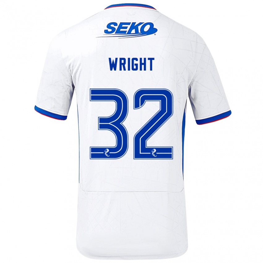 Miesten Kieran Wright #32 Valkoinen Sininen Vieraspaita 2024/25 Lyhythihainen Paita T-Paita