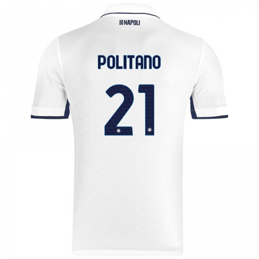 Miesten Matteo Politano #21 Valkoinen Royal Blue Vieraspaita 2024/25 Lyhythihainen Paita T-Paita