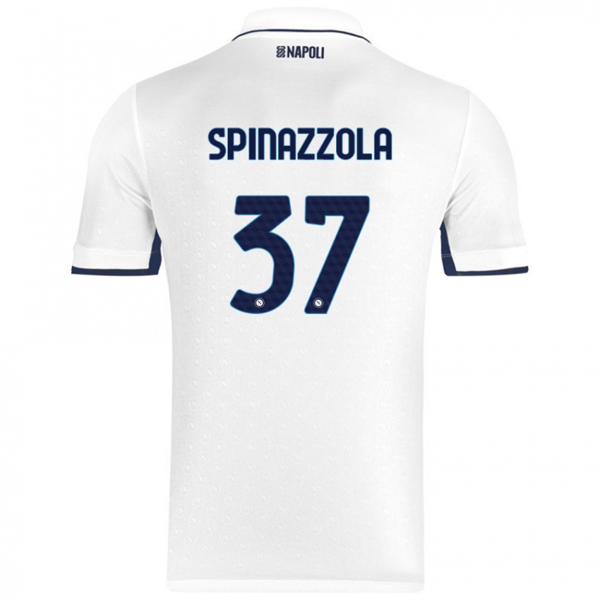 Miesten Leonardo Spinazzola #37 Valkoinen Royal Blue Vieraspaita 2024/25 Lyhythihainen Paita T-Paita