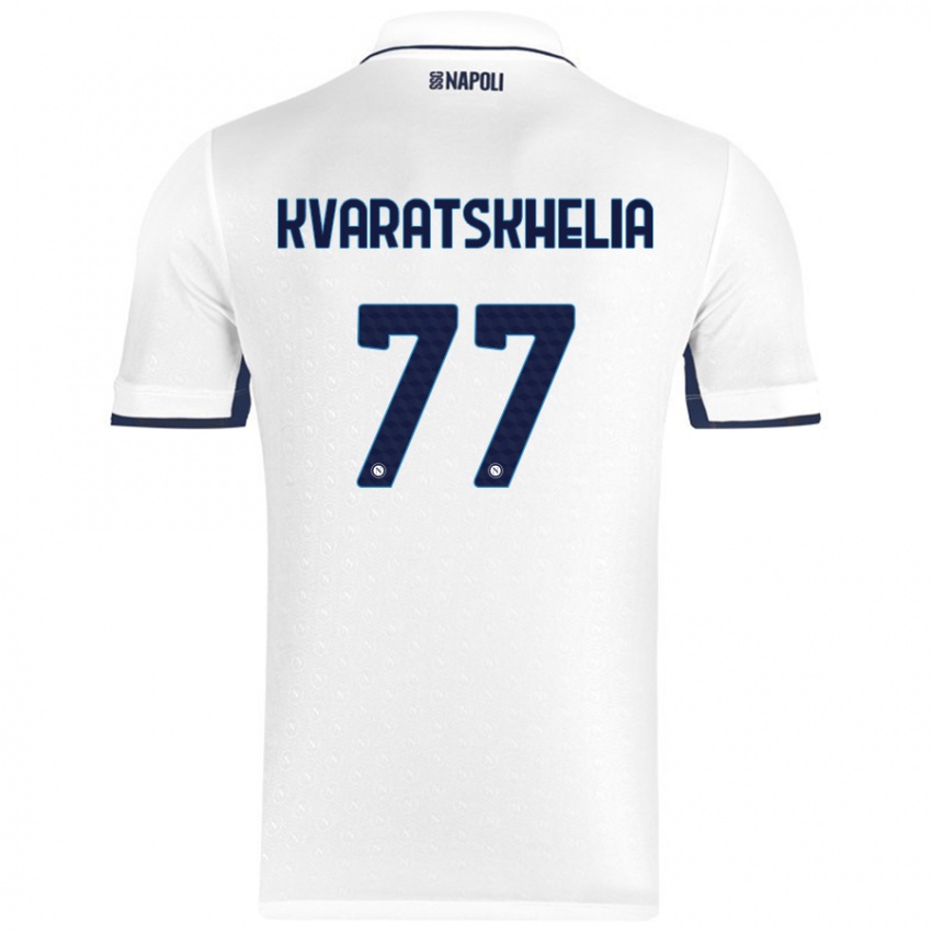 Miesten Khvicha Kvaratskhelia #77 Valkoinen Royal Blue Vieraspaita 2024/25 Lyhythihainen Paita T-Paita