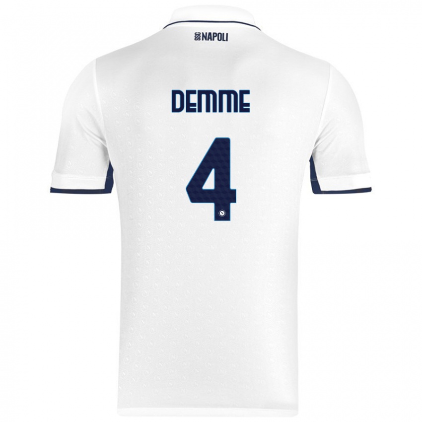 Miesten Diego Demme #4 Valkoinen Royal Blue Vieraspaita 2024/25 Lyhythihainen Paita T-Paita