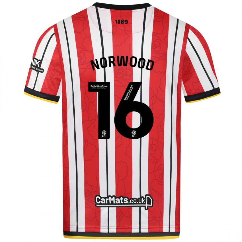 Lapset Oliver Norwood #16 Punaiset Valkoiset Raidat Kotipaita 2024/25 Lyhythihainen Paita T-Paita