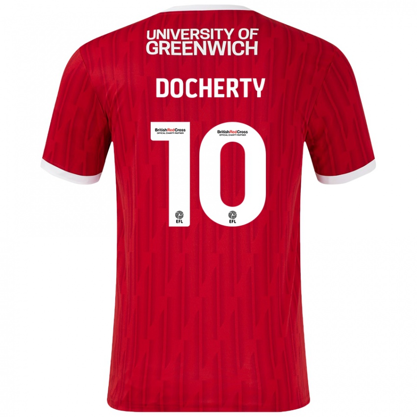 Lapset Greg Docherty #10 Punainen Valkoinen Kotipaita 2024/25 Lyhythihainen Paita T-Paita