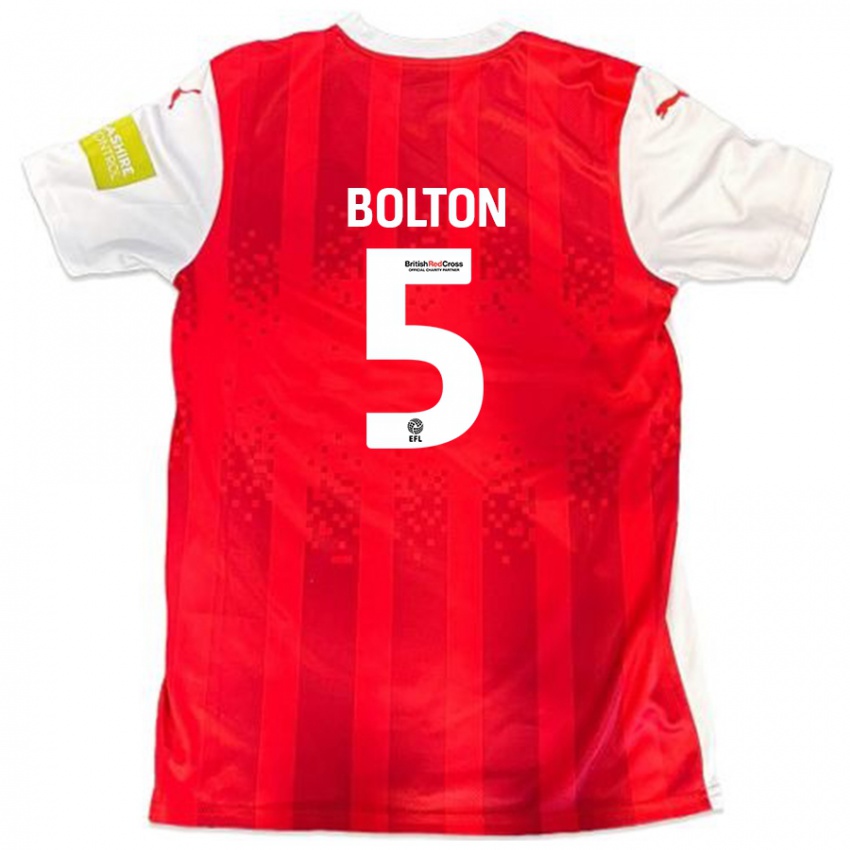 Lapset James Bolton #5 Punainen Valkoinen Kotipaita 2024/25 Lyhythihainen Paita T-Paita