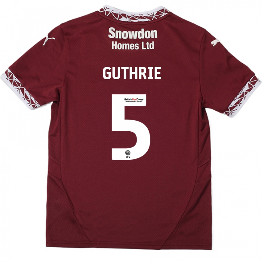 Lapset Jon Guthrie #5 Burgundia Kotipaita 2024/25 Lyhythihainen Paita T-Paita