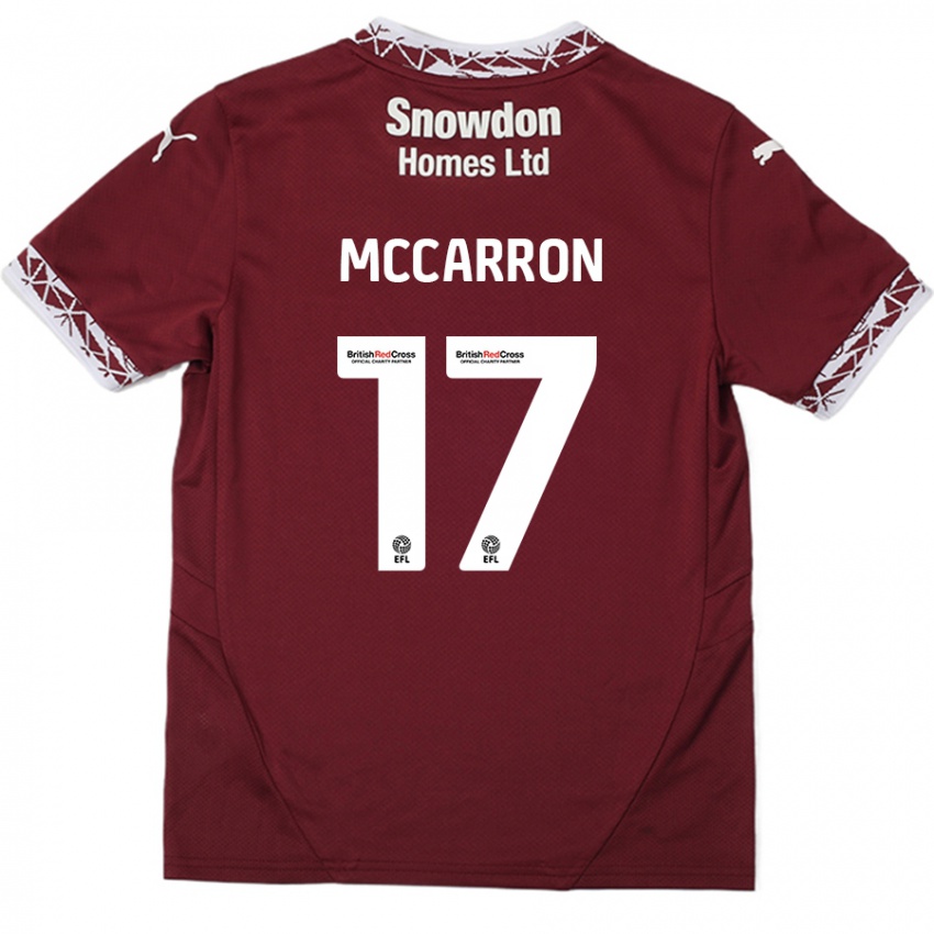 Lapset Liam Mccarron #17 Burgundia Kotipaita 2024/25 Lyhythihainen Paita T-Paita