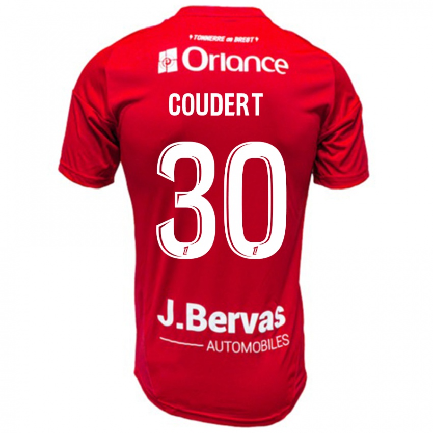 Lapset Grégoire Coudert #30 Punainen Valkoinen Kotipaita 2024/25 Lyhythihainen Paita T-Paita