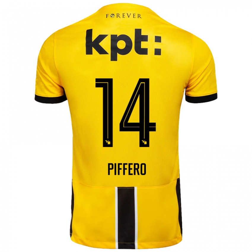 Lapset David Piffero #14 Keltainen Musta Kotipaita 2024/25 Lyhythihainen Paita T-Paita