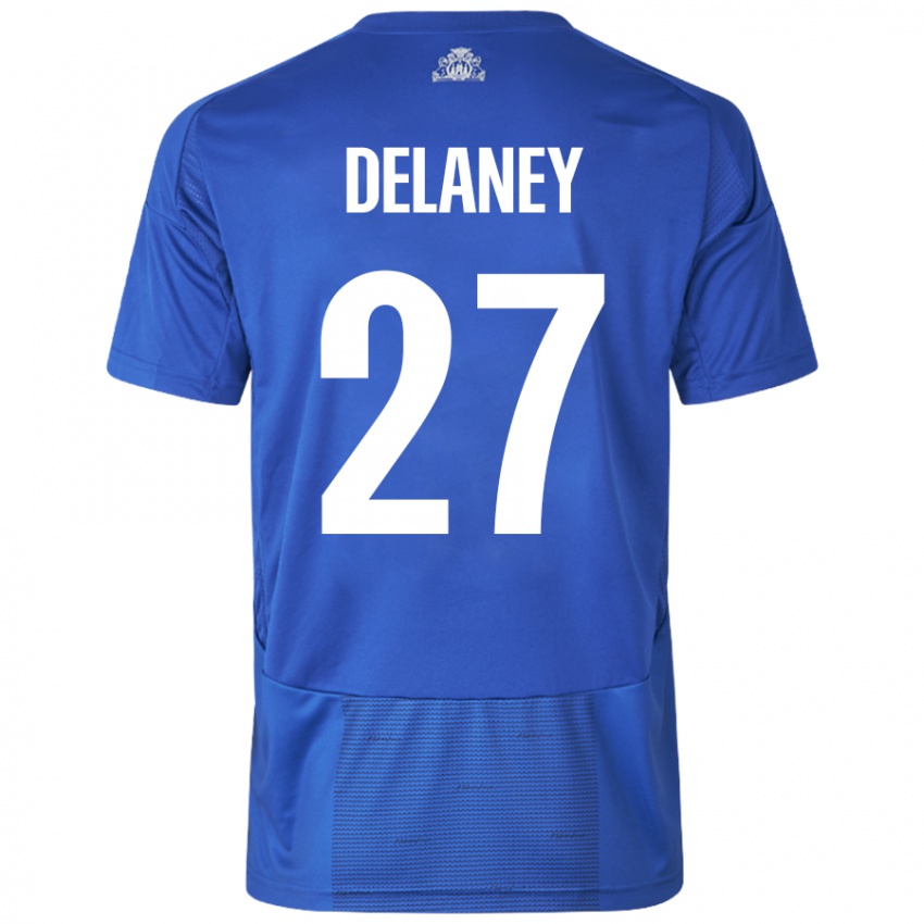 Lapset Thomas Delaney #27 Valkoinen Sininen Vieraspaita 2024/25 Lyhythihainen Paita T-Paita