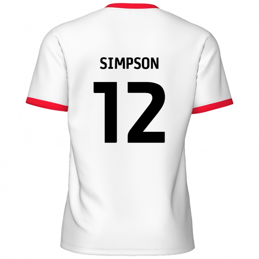 Miesten Tyreece Simpson #12 Valkoinen Punainen Kotipaita 2024/25 Lyhythihainen Paita T-Paita