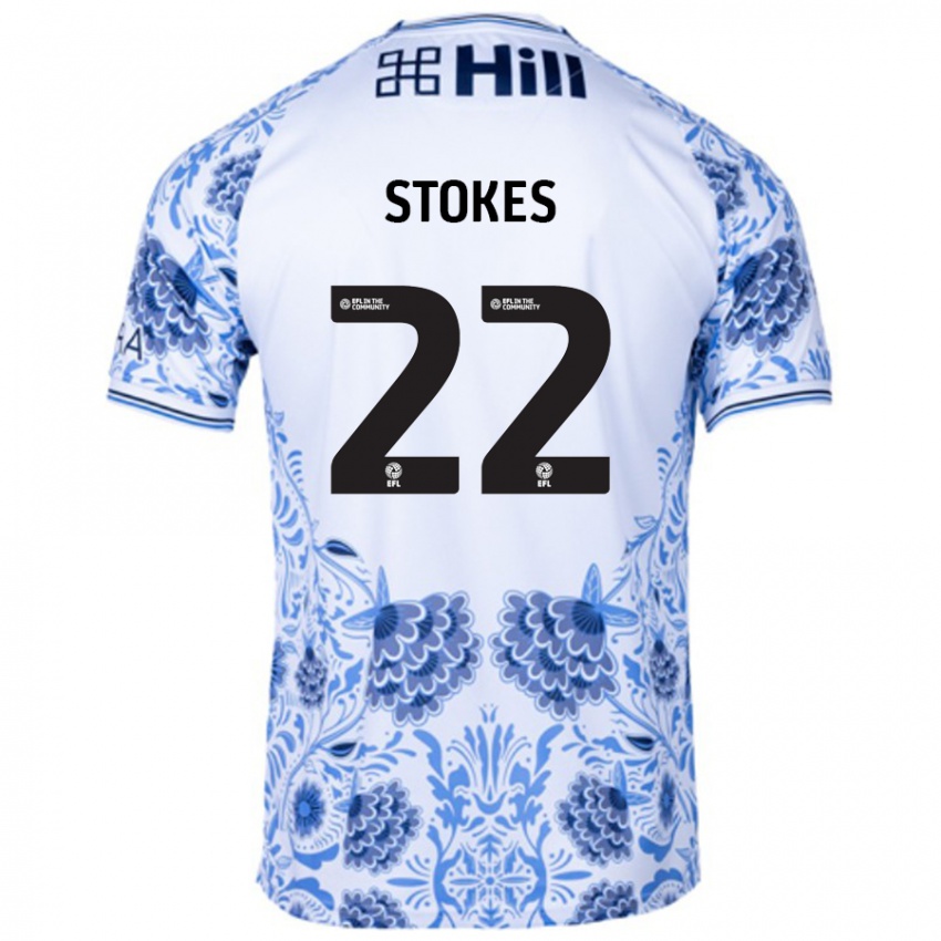 Miesten Josh Stokes #22 Valkoinen Sininen Vieraspaita 2024/25 Lyhythihainen Paita T-Paita