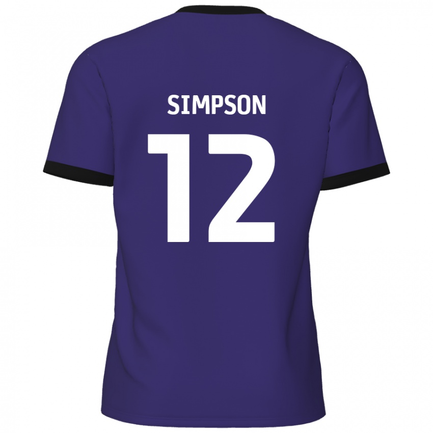 Miesten Tyreece Simpson #12 Violetti Vieraspaita 2024/25 Lyhythihainen Paita T-Paita