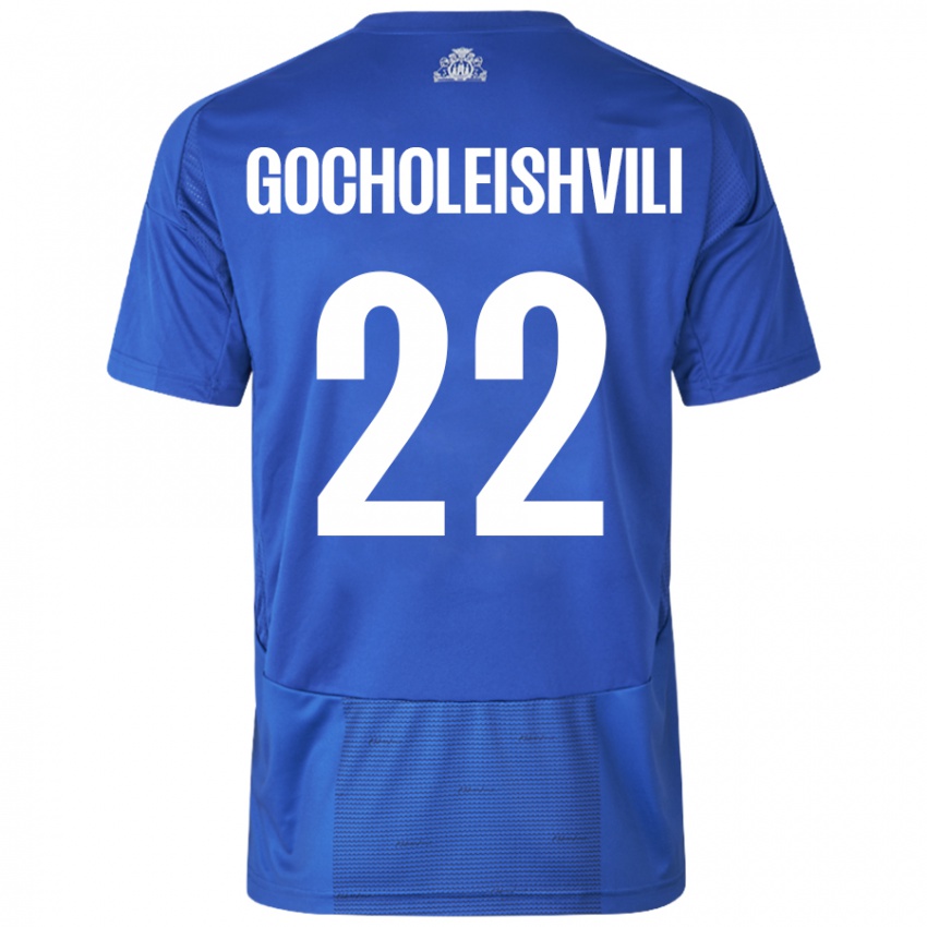 Naisten Giorgi Gocholeishvili #22 Valkoinen Sininen Vieraspaita 2024/25 Lyhythihainen Paita T-Paita